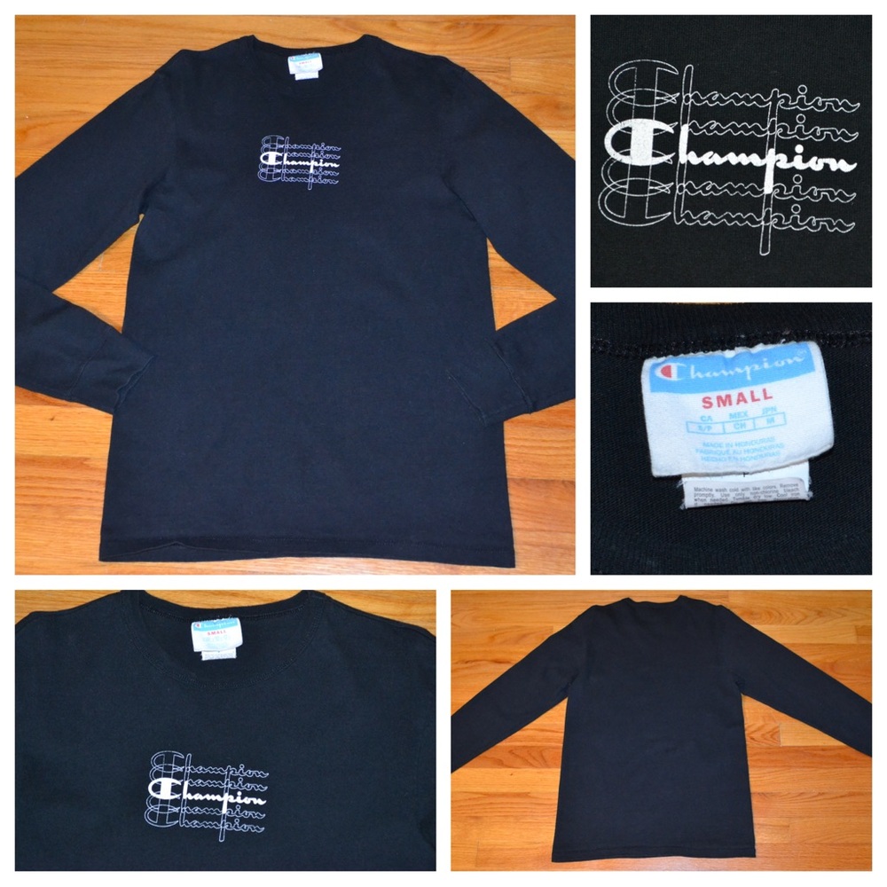 Men’s Champion black long-sleeve tee, size S